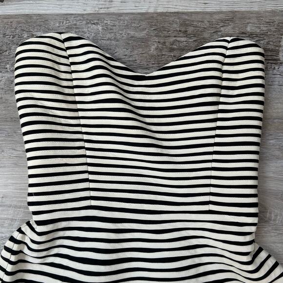 Parker Black Ivory Strapless Silk Dress with Textured Hem Cocktail - Picture 2 of 7